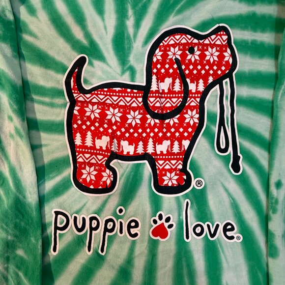 PUPPIE LOVE WOMEN'S LONG SLEEVE TEE XL PUPPY CHRISTMAS - Picture 2 of 6